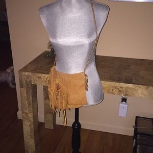 Erda leather bag with fringe and stones